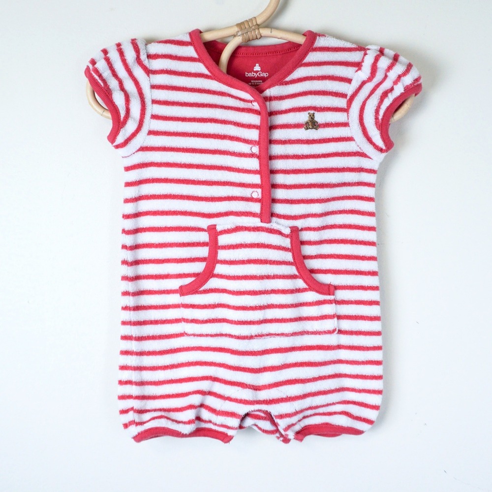 Baby Gap Terry Cloth Romper‎ Newborn Red White Striped Swim Coverup